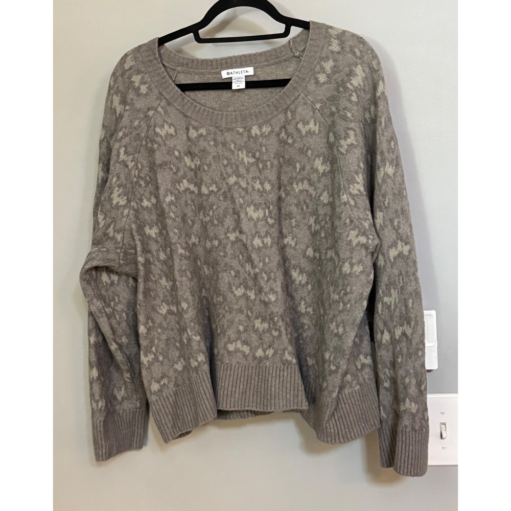 Athleta Hawthorn Textured Crew Sweater Gray Leopard Print Plus Size 3X